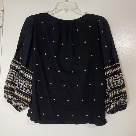 ANTHROPOLOGIE Pilcro Calanthe boho embroidered black blouse knit Top small - Picture 5 of 5